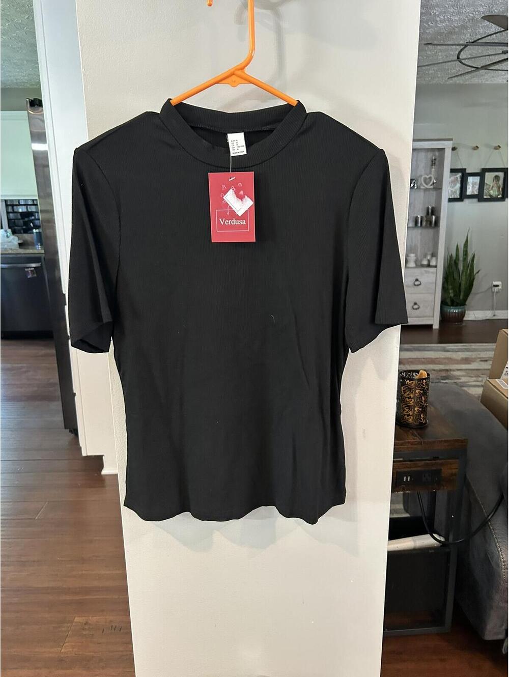 Verdusa Black Ribbed Short Sleeve Top XL